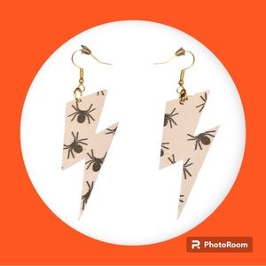 Thunderbolt spider faux leather earrings